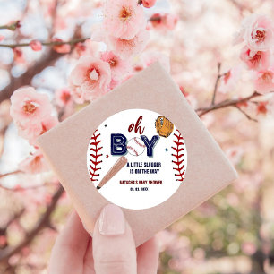 Baseball Sports Little slugger Boy Baby Shower Classic Round Sticker