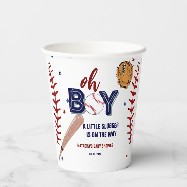 Baseball Sports Little slugger Boy Baby Shower Paper Cups (Back)