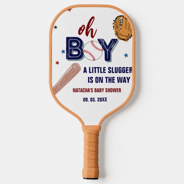Baseball Sports Little slugger Boy Baby Shower Pickleball Paddle (Back)