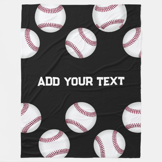 baseball sports lovers add your name or text black fleece blanket (Front)