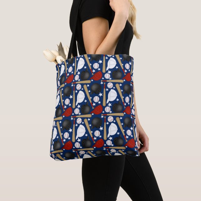 Baseball Sports Pattern Tote Bag (Close Up)