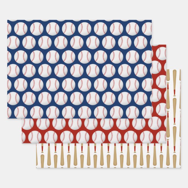 Baseball Sports Pattern Wrapping Paper Sheet (Set)