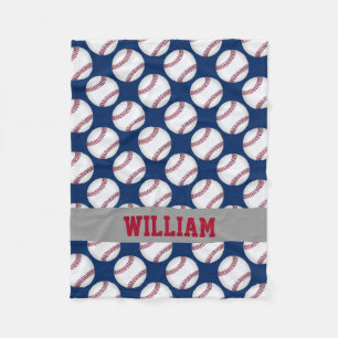 Baseball Sports Personalised Red White Blue Fleece Blanket