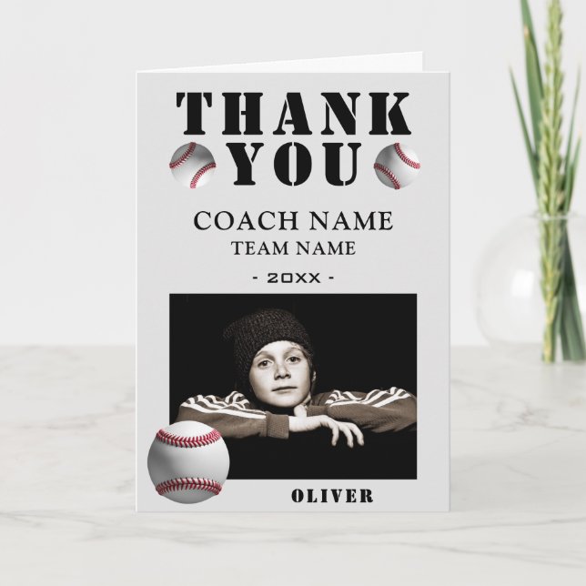 Baseball Sports Photo Coach  Thank You Card (Front)
