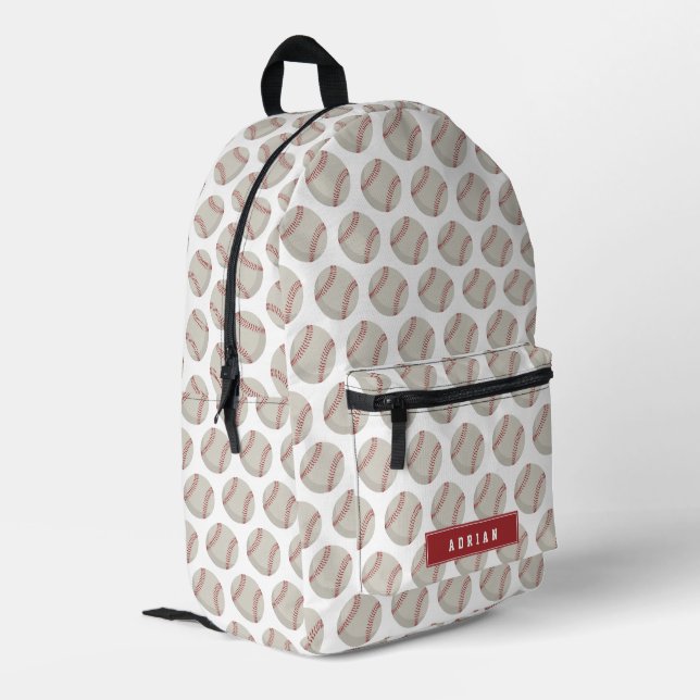 Baseball Sports School Personalised Name Printed Backpack (Back Corner Left)