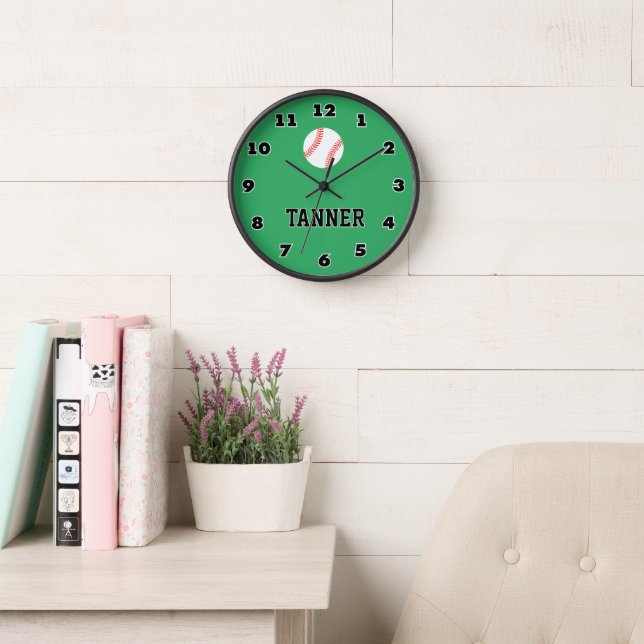 Baseball sports wall clock with custom name (Reading Room)