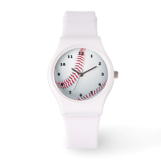 Baseball sports white silicone strap watch (Front)