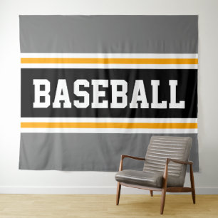 BASEBALL Sporty Grey Black Yellow Racing Stripes Tapestry