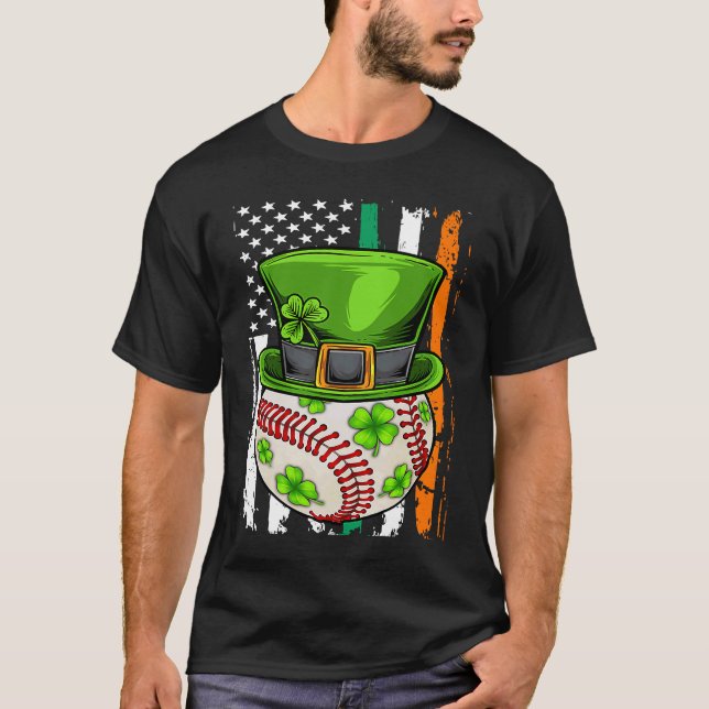 Baseball St Patricks Day Ball Leprechaun Hat Catch T-Shirt (Front)