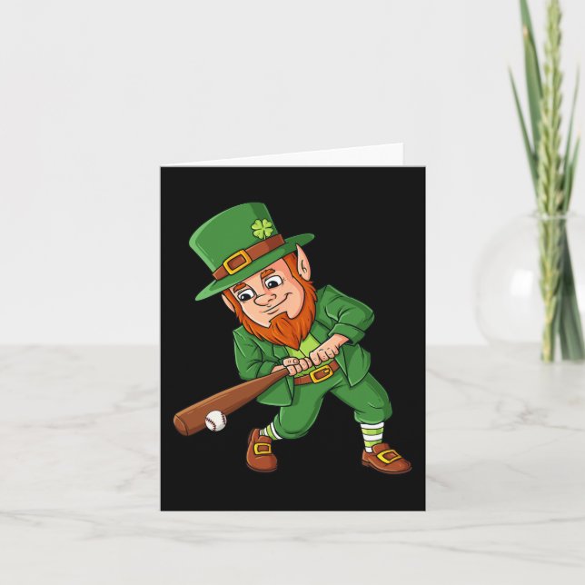 Baseball St Patricks Day Leprechaun Hitter Batter  Card (Front)