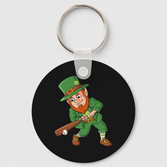 Baseball St Patricks Day Leprechaun Hitter Batter  Key Ring (Front)