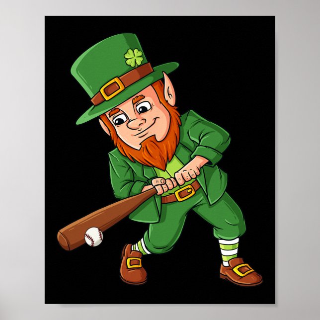 Baseball St Patricks Day Leprechaun Hitter Batter  Poster (Front)