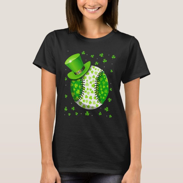 Baseball St Patricks Day Leprechaun Shamrock Irish T-Shirt (Front)