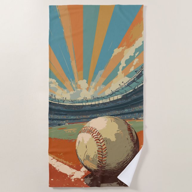 Baseball Stadium Retro Beach Towel (Front)