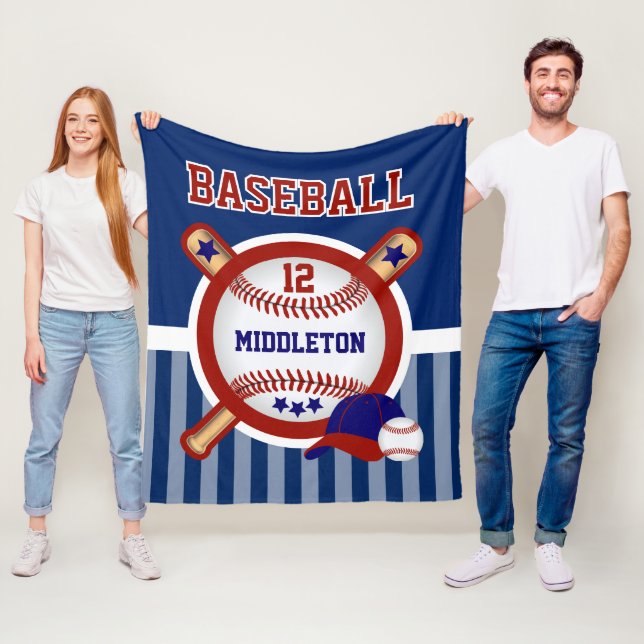 Baseball Star in Dark Blue and Red Fleece Blanket (In Situ)