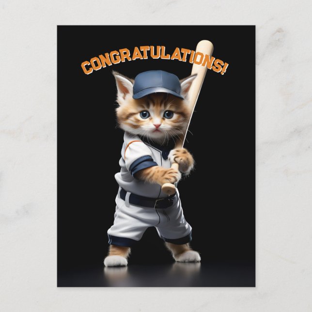 Baseball Star Kitten Postcard (Front)