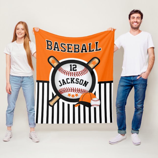 Baseball ⚾ Star - Orange and Black Fleece Blanket (In Situ)