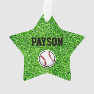 Baseball Star Sports Player NAME Ball Green Grass Ornament
