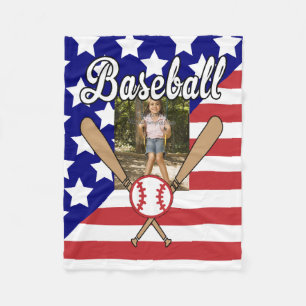 Baseball stars and stripes photo frame fleece blanket