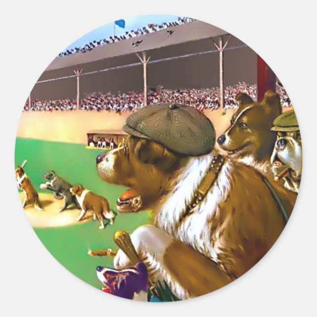 Baseball Stickers:  "Baseball Dogs" Classic Round Sticker (Front)