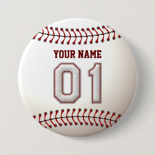 Baseball Stitches Player Number 1 and Custom Name 7.5 Cm Round Badge