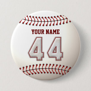 Baseball Stitches Player Number 44 and Custom Name 7.5 Cm Round Badge