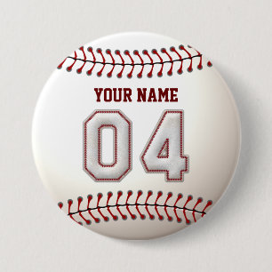 Baseball Stitches Player Number 4 and Custom Name 7.5 Cm Round Badge