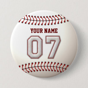Baseball Stitches Player Number 7 and Custom Name 7.5 Cm Round Badge