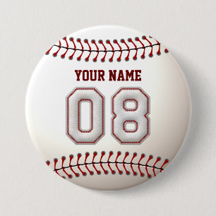 Baseball Stitches Player Number 8 and Custom Name 7.5 Cm Round Badge