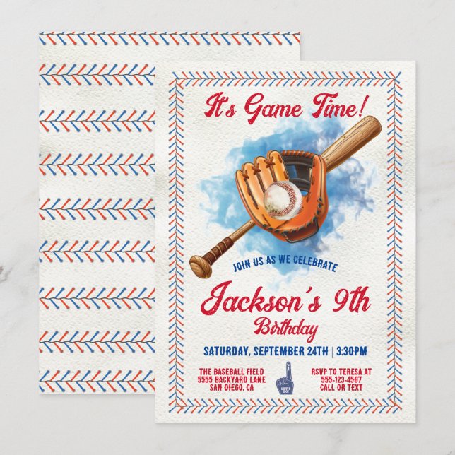 Baseball stitching Birthday Party Invitation (Front/Back)