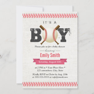 Baseball Stitching It's a Boy Sports Baby Shower Invitation