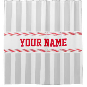Baseball Stitching Sport Themed with Name Stripes Shower Curtain