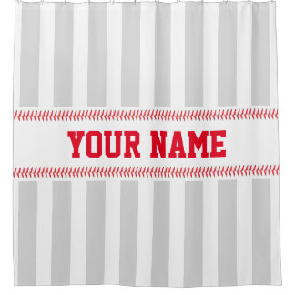 Baseball Stitching Sport Themed with Name Stripes Shower Curtain
