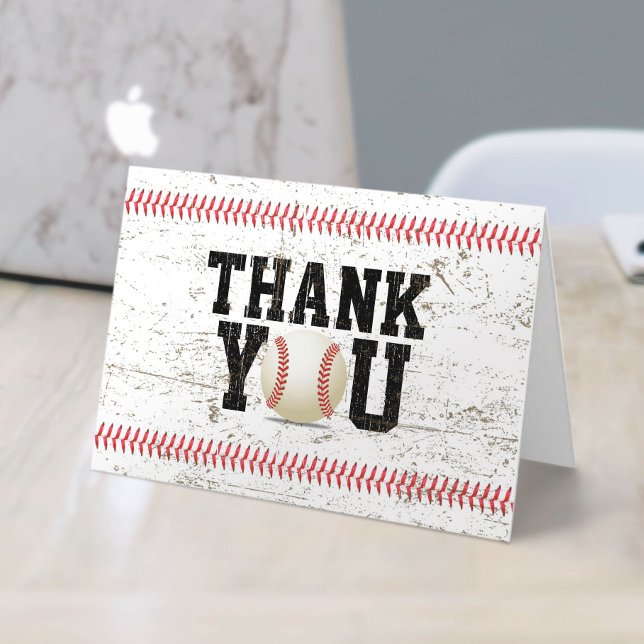 Baseball Stitching Sports Baby Shower Thank You Card (Creator Uploaded)