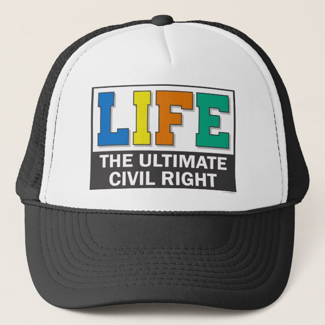Baseball-style hat with a pro-life message. (Front)
