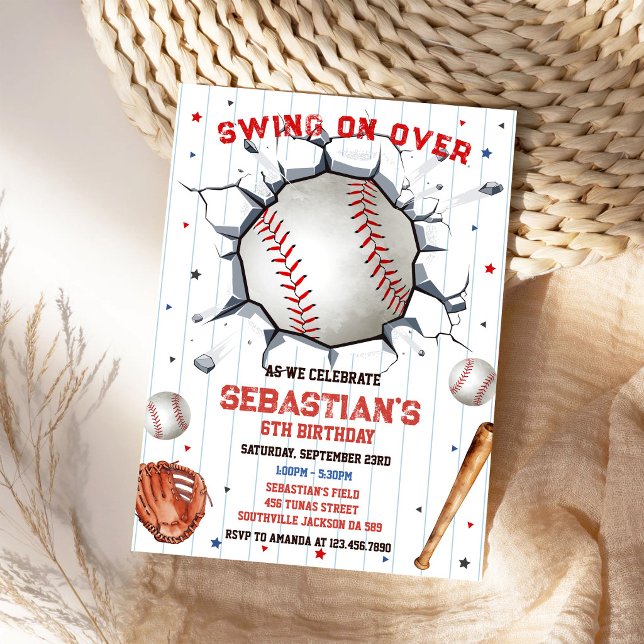 Baseball Swing On Over Boy Birthday Invitation (Creator Uploaded)