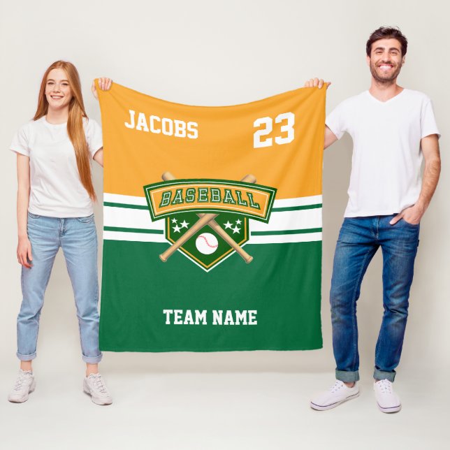 Baseball Symbol Team in Green, Gold & White Fleece Blanket (In Situ)