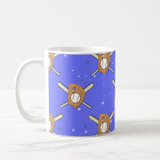 Baseball Symbols - Seamless Pattern on Blue   Coffee Mug (Left)