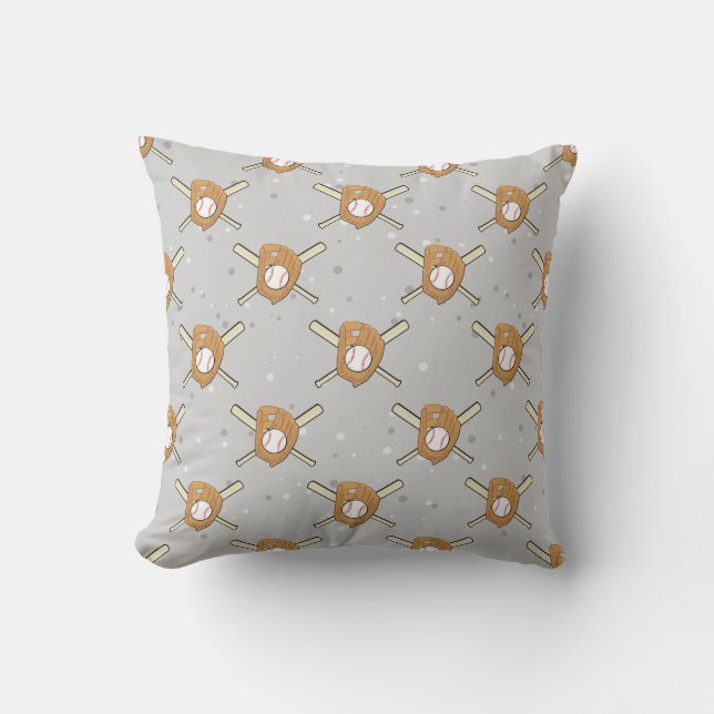 Baseball Symbols - Seamless Pattern on Grey Cushion (Front)