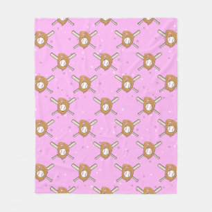 Baseball Symbols - Seamless Pattern on Pink Fleece Blanket