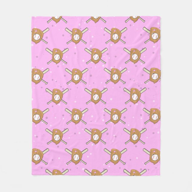 Baseball Symbols - Seamless Pattern on Pink Fleece Blanket (Front)