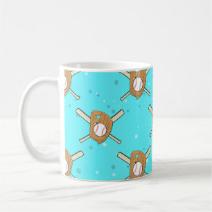 Baseball Symbols - Seamless Pattern on Sky Blue   Coffee Mug