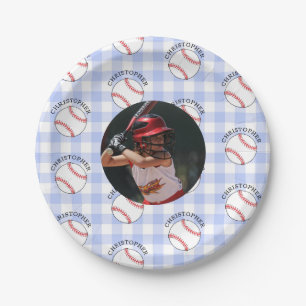 Baseball Tartan Kids Birthday Party Paper Plate