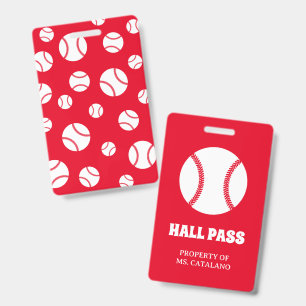 baseball Teacher Hall Pass school colours ID Badge
