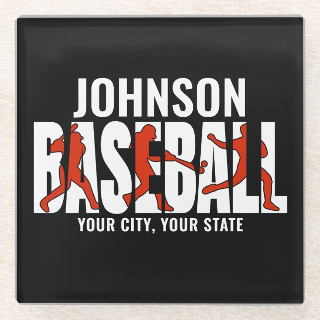 Baseball Team ADD NAME Champion Game Player Glass Coaster (Front)