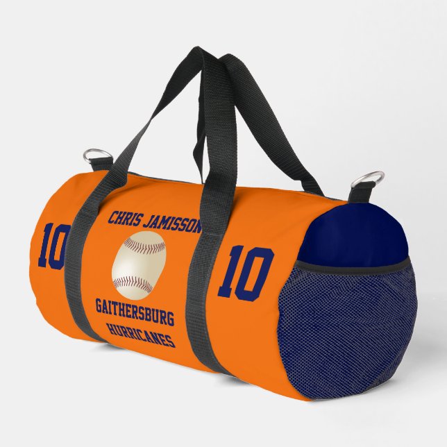 Baseball Team, Coach Player Orange Blue Custom Duffle Bag (Right Corner)