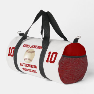 Baseball Team, Coach Player White Red Personalized Duffle Bag