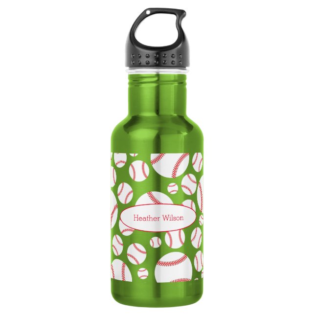 Baseball Team Green Water Bottle with Name (Front)