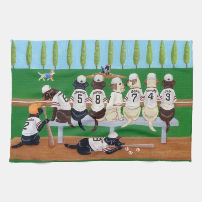 Baseball Team Labradors Tea Towel (Horizontal)