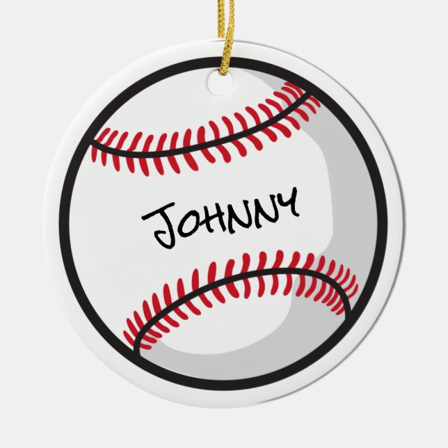 Baseball Team Personalised NAME White Red Black Ceramic Tree Decoration (Front)